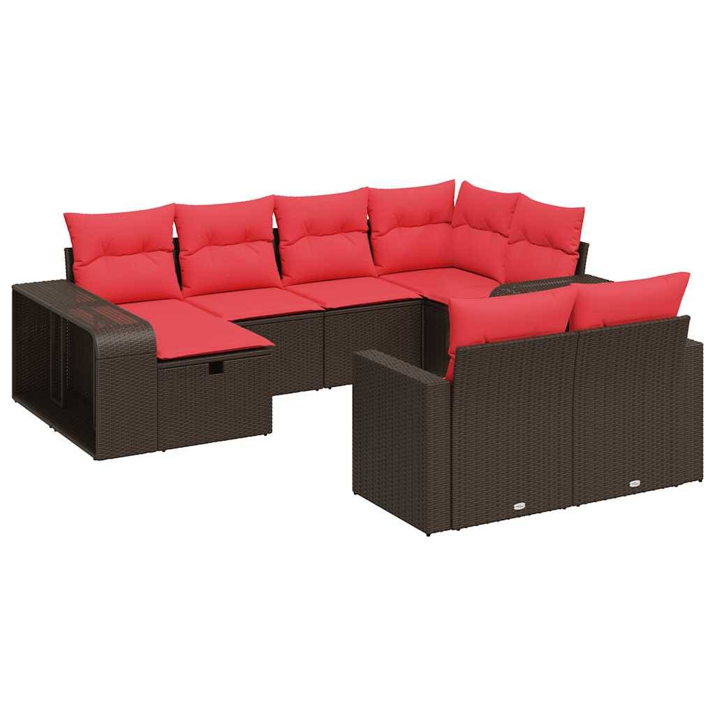 vidaXL 10-tlg. Garten-Sofagarnitur mit Kissen Braun Poly Rattan
