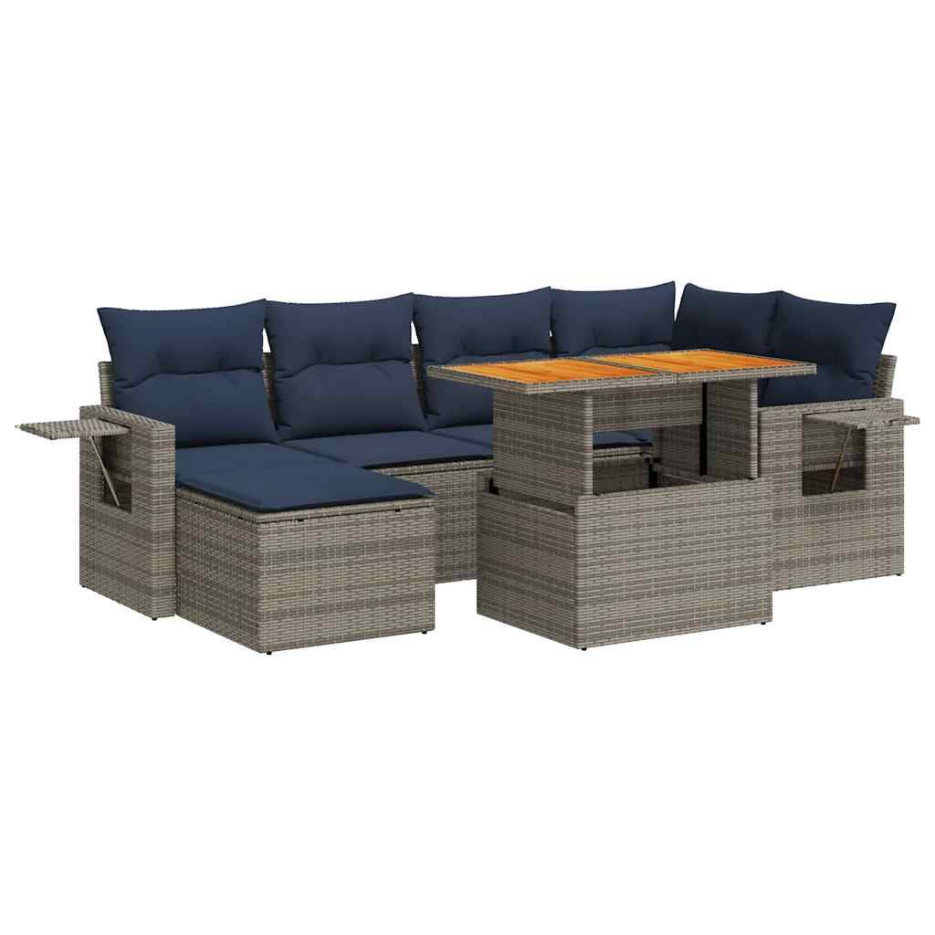 vidaXL 7-tlg. Garten-Sofagarnitur mit Kissen Grau Poly Rattan