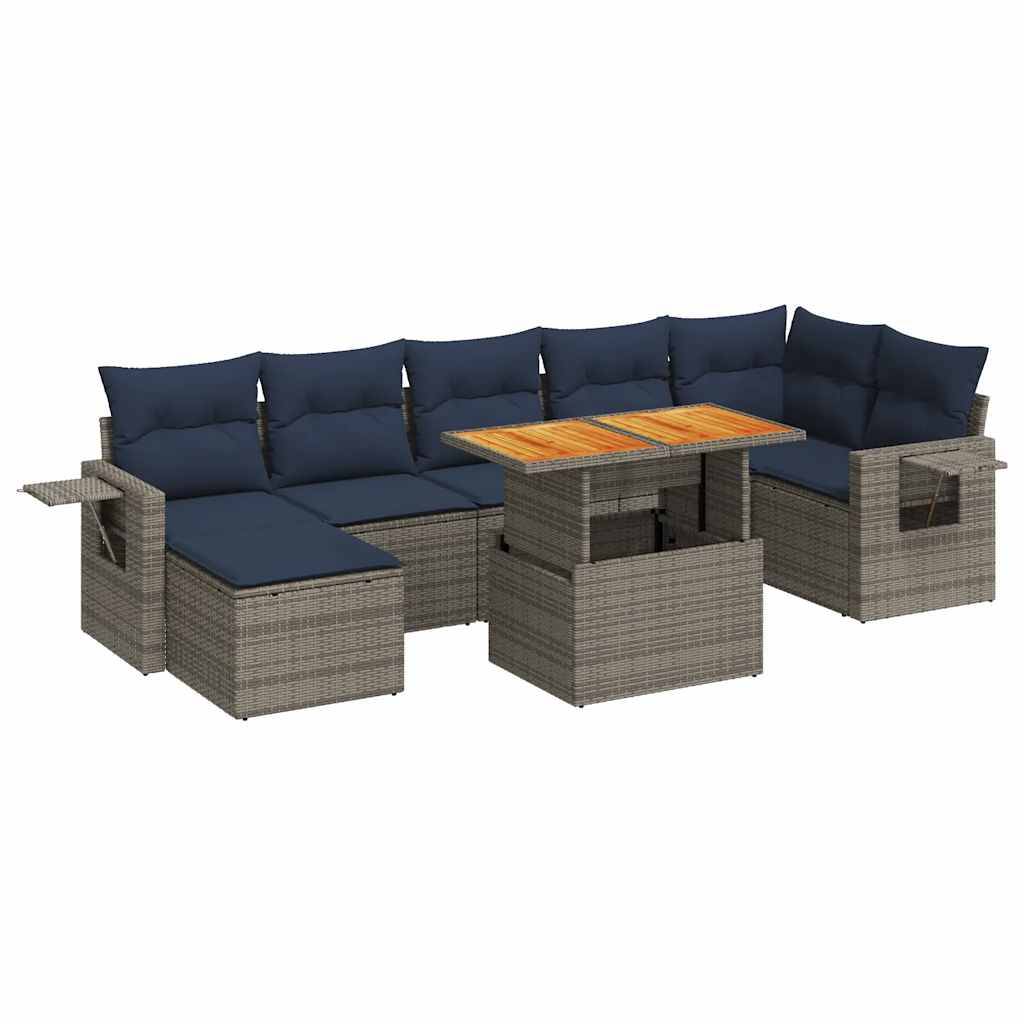 vidaXL 8-tlg. Garten-Sofagarnitur mit Kissen Grau Poly Rattan