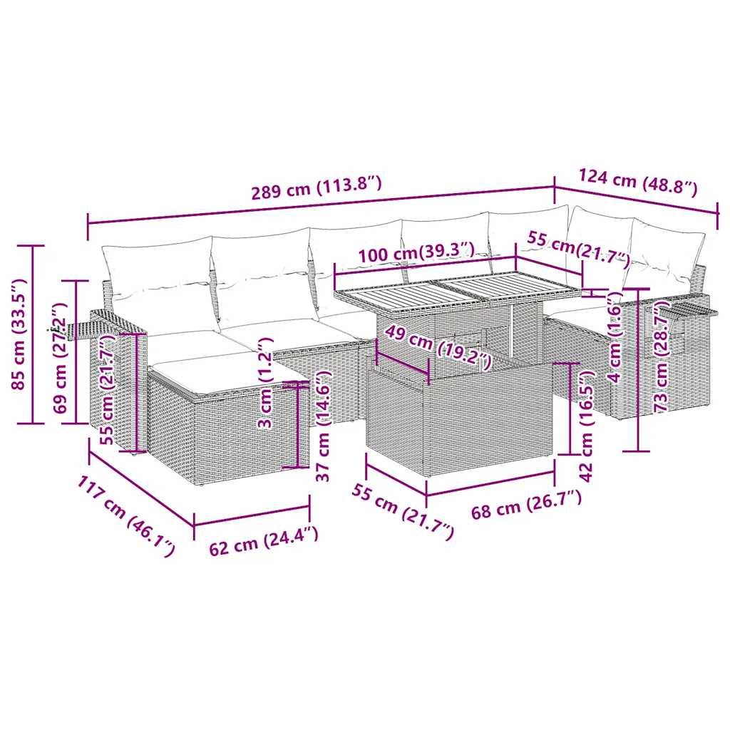 vidaXL 8-tlg. Garten-Sofagarnitur mit Kissen Schwarz Poly Rattan