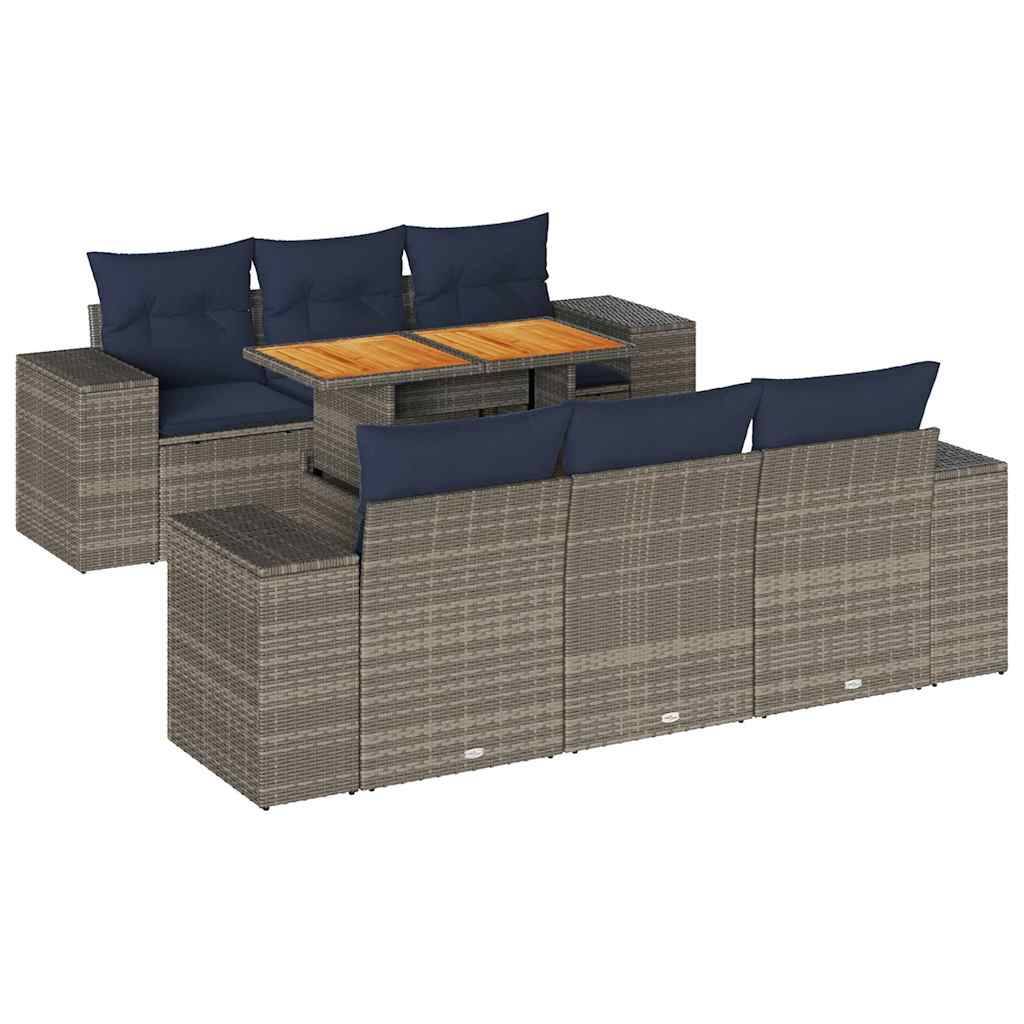 vidaXL 7-tlg. Garten-Sofagarnitur mit Kissen Grau Poly Rattan