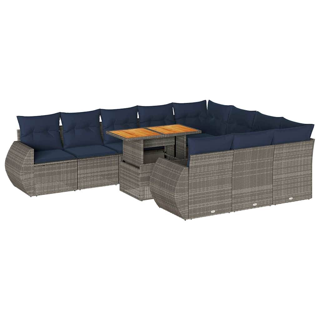 vidaXL 11-tlg. Garten-Sofagarnitur mit Kissen Grau Poly Rattan