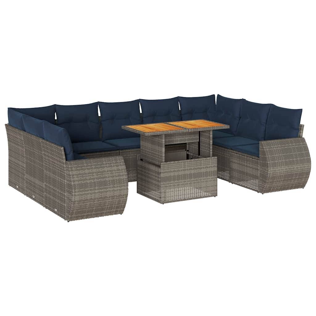 vidaXL 10-tlg. Garten-Sofagarnitur mit Kissen Grau Poly Rattan