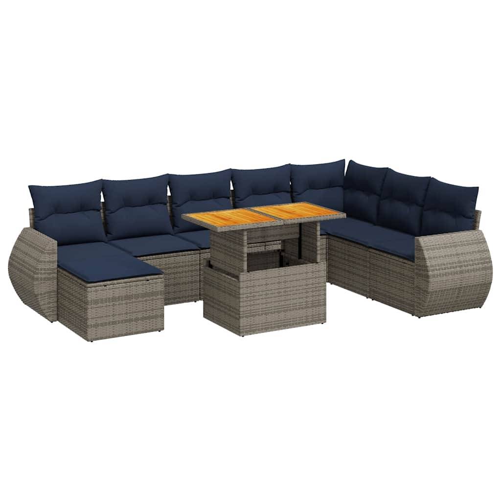vidaXL 9-tlg. Garten-Sofagarnitur mit Kissen Grau Poly Rattan