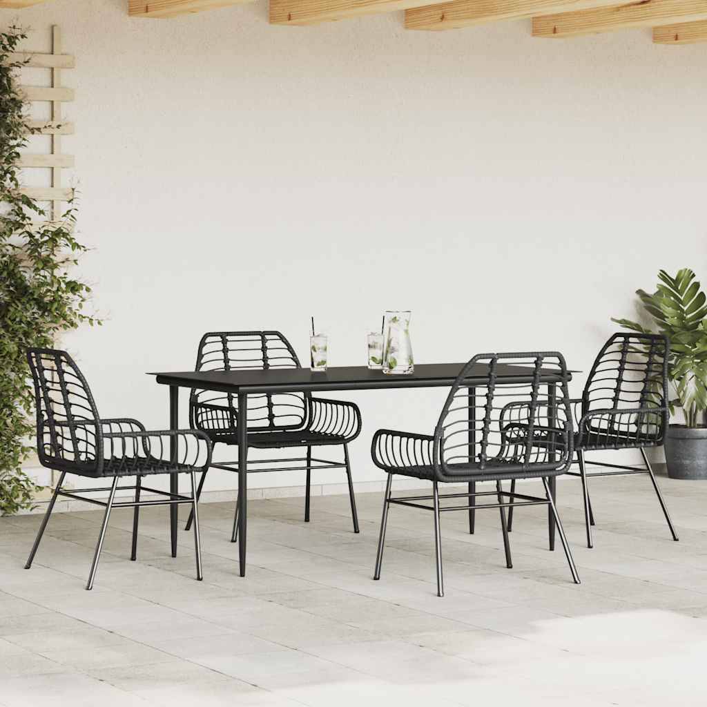 vidaXL 5-teiliges Garten-Esszimmerset aus schwarzem Polyrattanglas