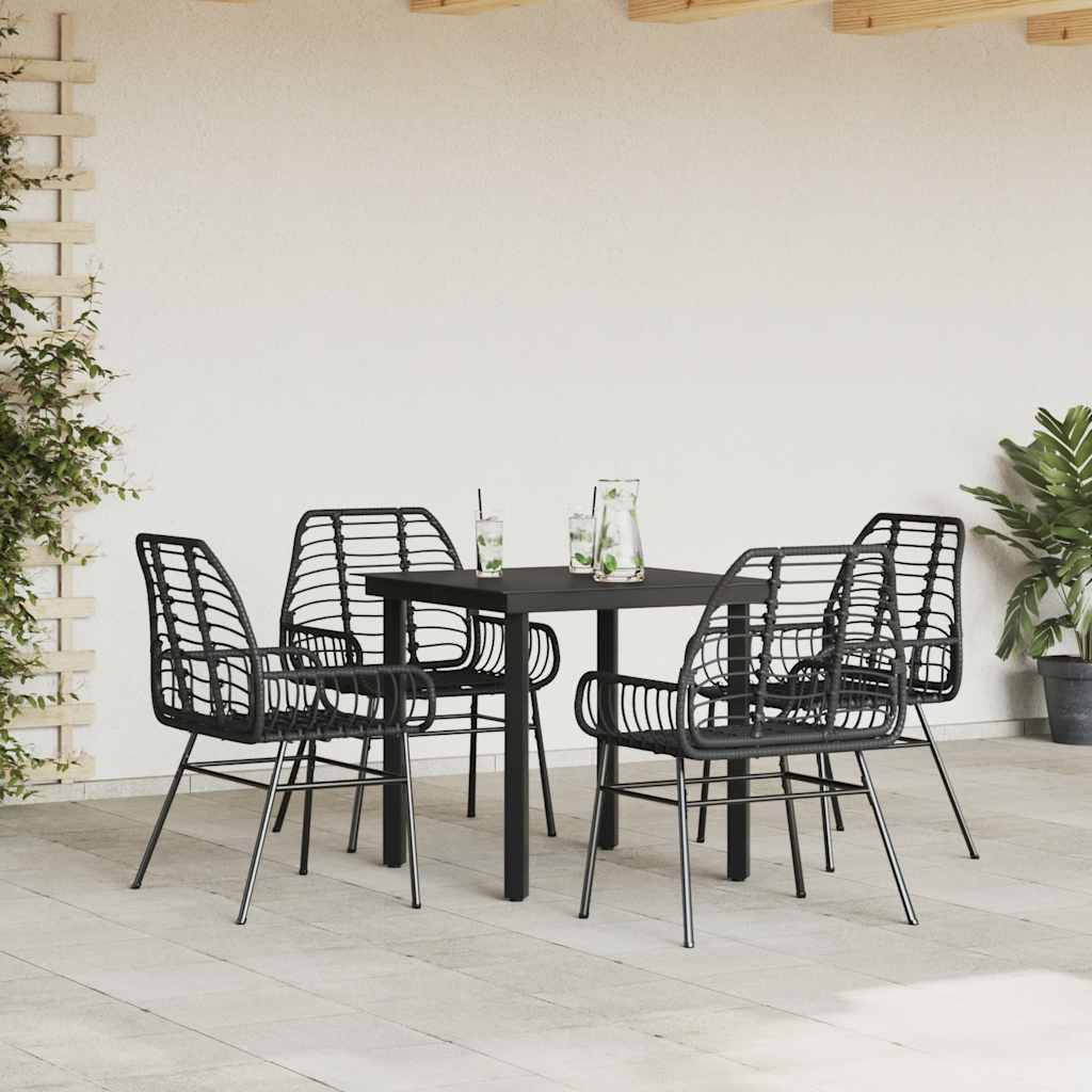 vidaXL 5-teiliges Garten-Esszimmerset aus schwarzem Polyrattanglas