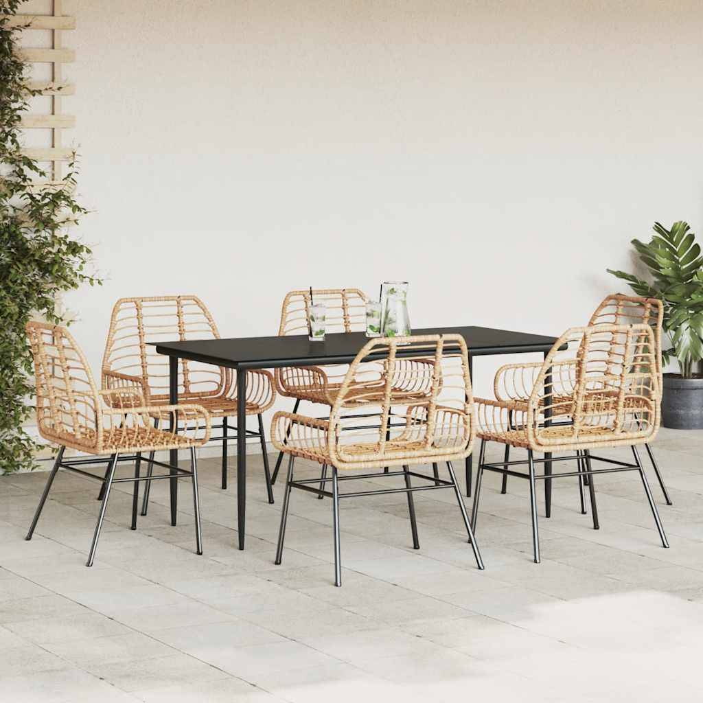 vidaXL 7-teiliges Garten-Esszimmerset Braunes Polyrattanglas