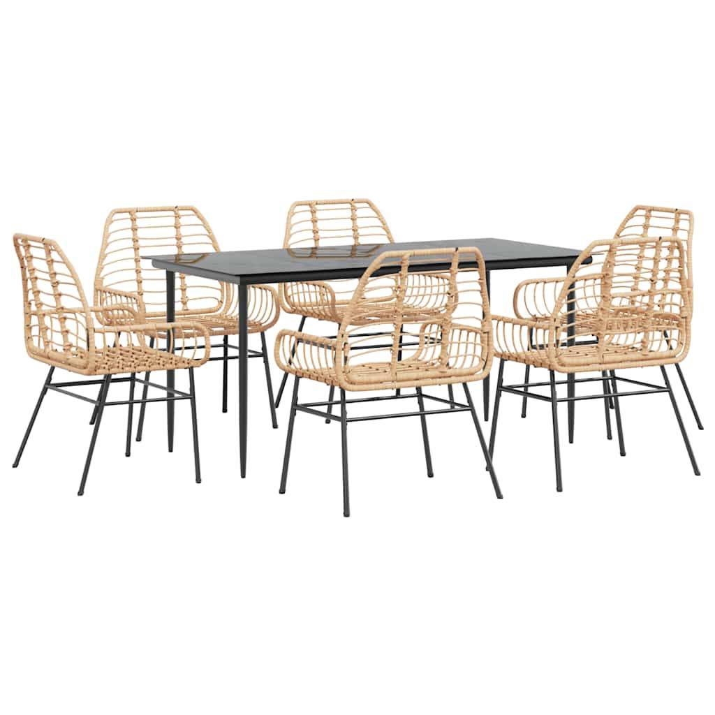 vidaXL 7-teiliges Garten-Esszimmerset Braunes Polyrattanglas