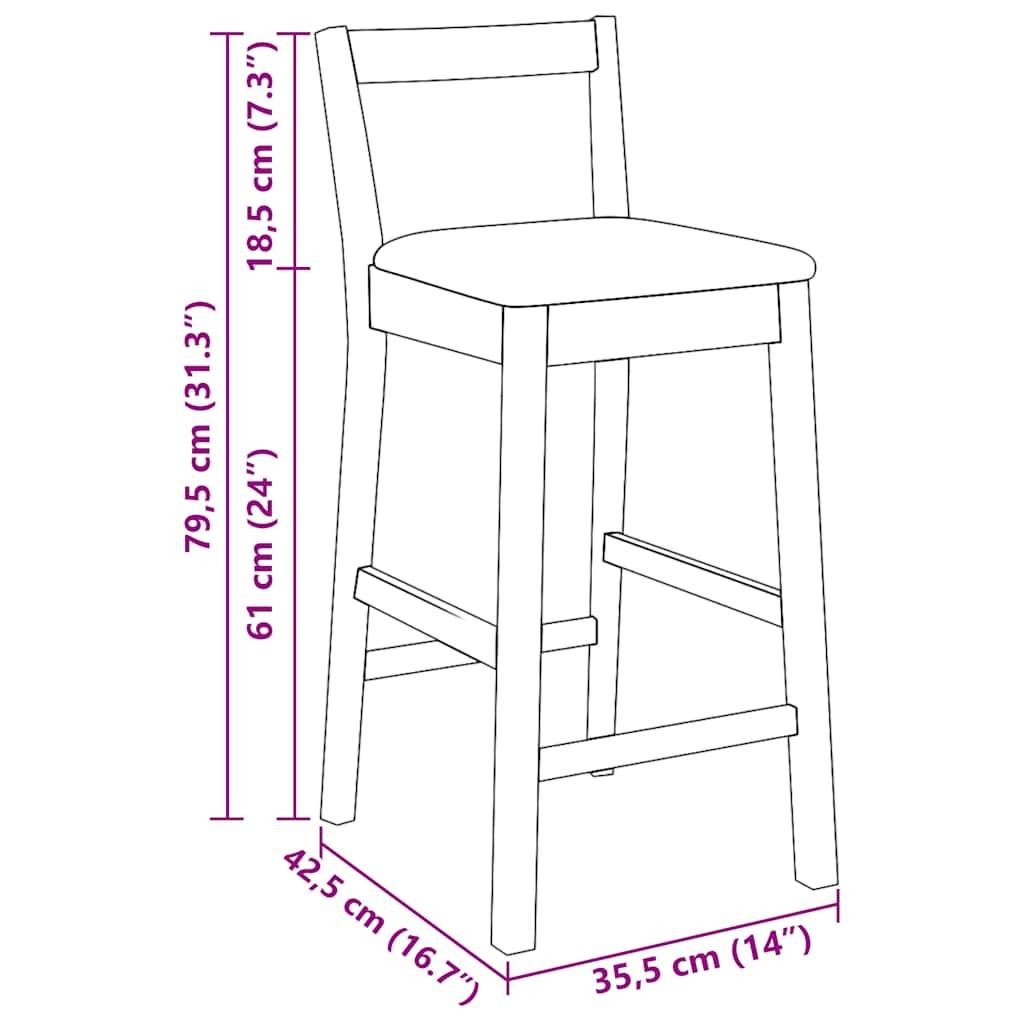 vidaXL Barhocker mit Kissen 2 Stk. Braun Massivholz Gummibaum