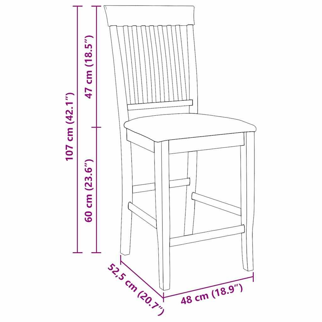 vidaXL Barhocker 2 Stk. Natur Massivholz Gummibaum