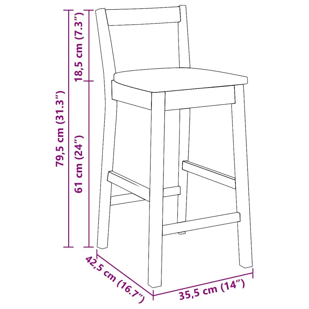 vidaXL Barhocker 2 Stk. Weiß Massivholz Gummibaum