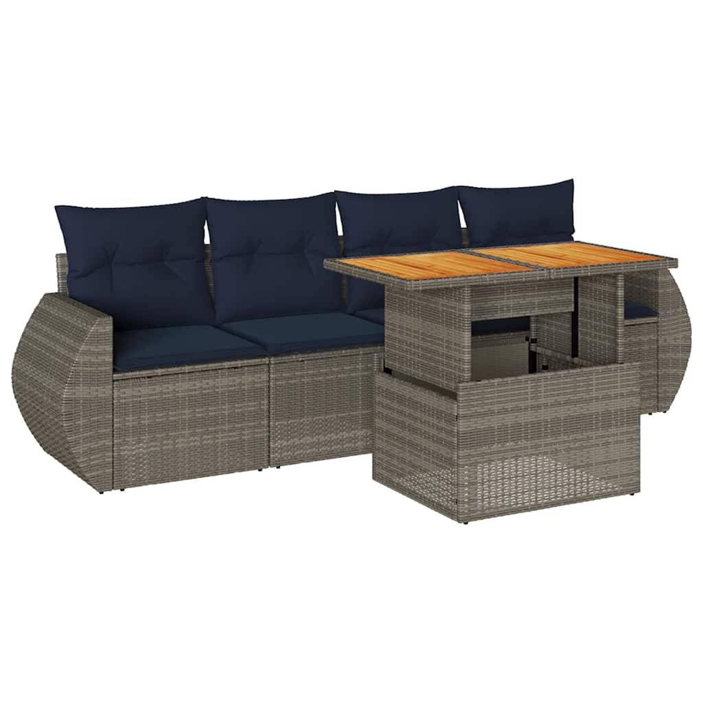 vidaXL 5-tlg. Garten-Sofagarnitur mit Kissen Grau Poly Rattan