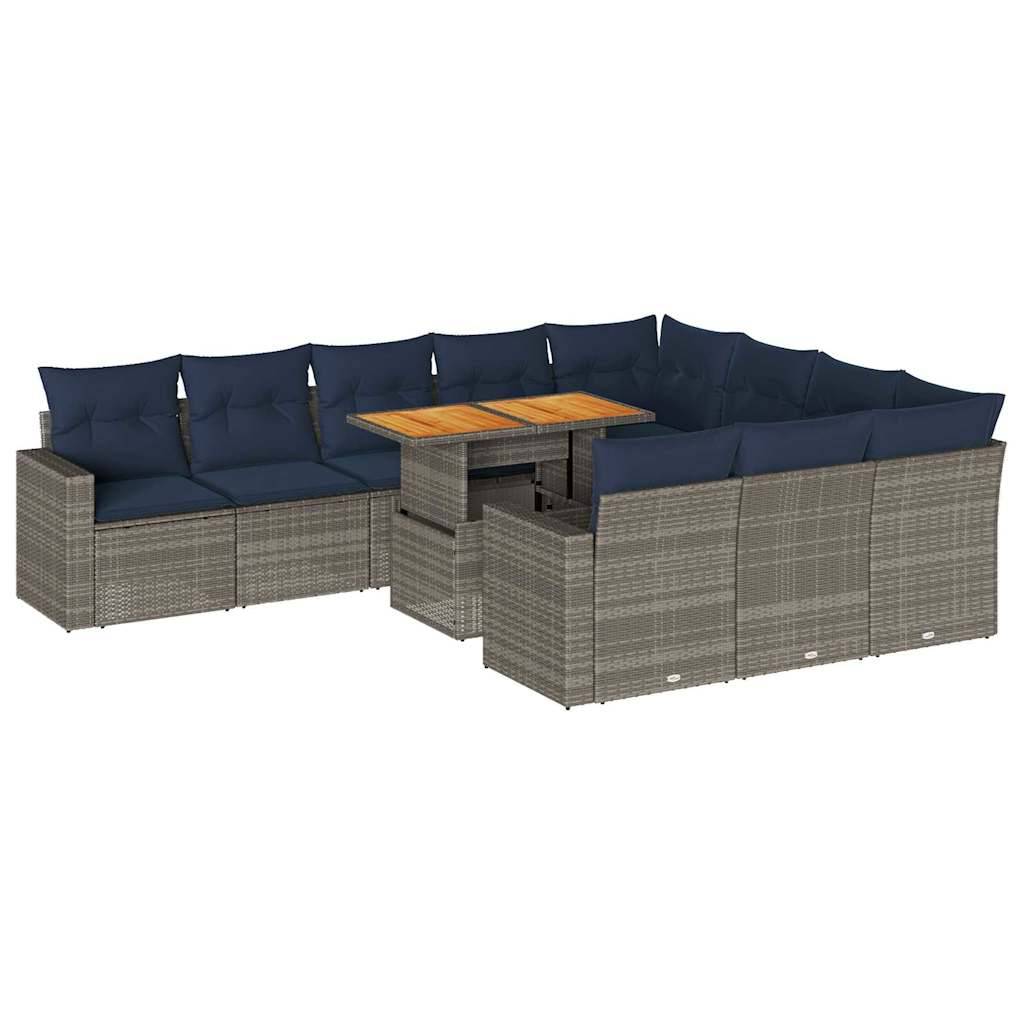 vidaXL 11-tlg. Garten-Sofagarnitur mit Kissen Grau Poly Rattan