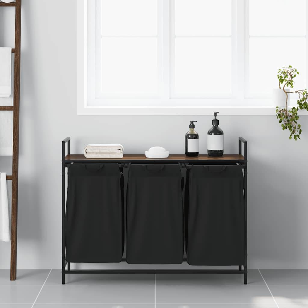 vidaXL Wäschekorb 3 Fächer mit Ablage Braun Eichen-Optik