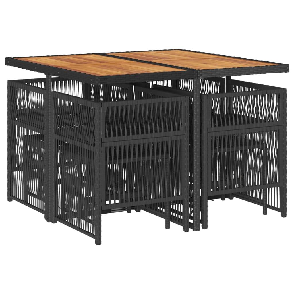 vidaXL 9-tlg. Garten-Essgruppe mit Kissen Schwarz Poly Rattan