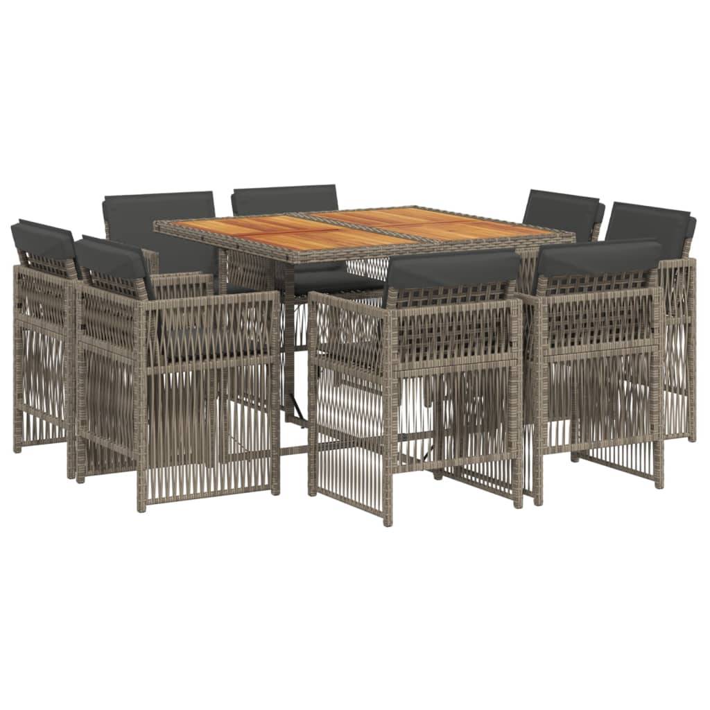 vidaXL 9-tlg. Garten-Essgruppe mit Kissen Grau Poly Rattan