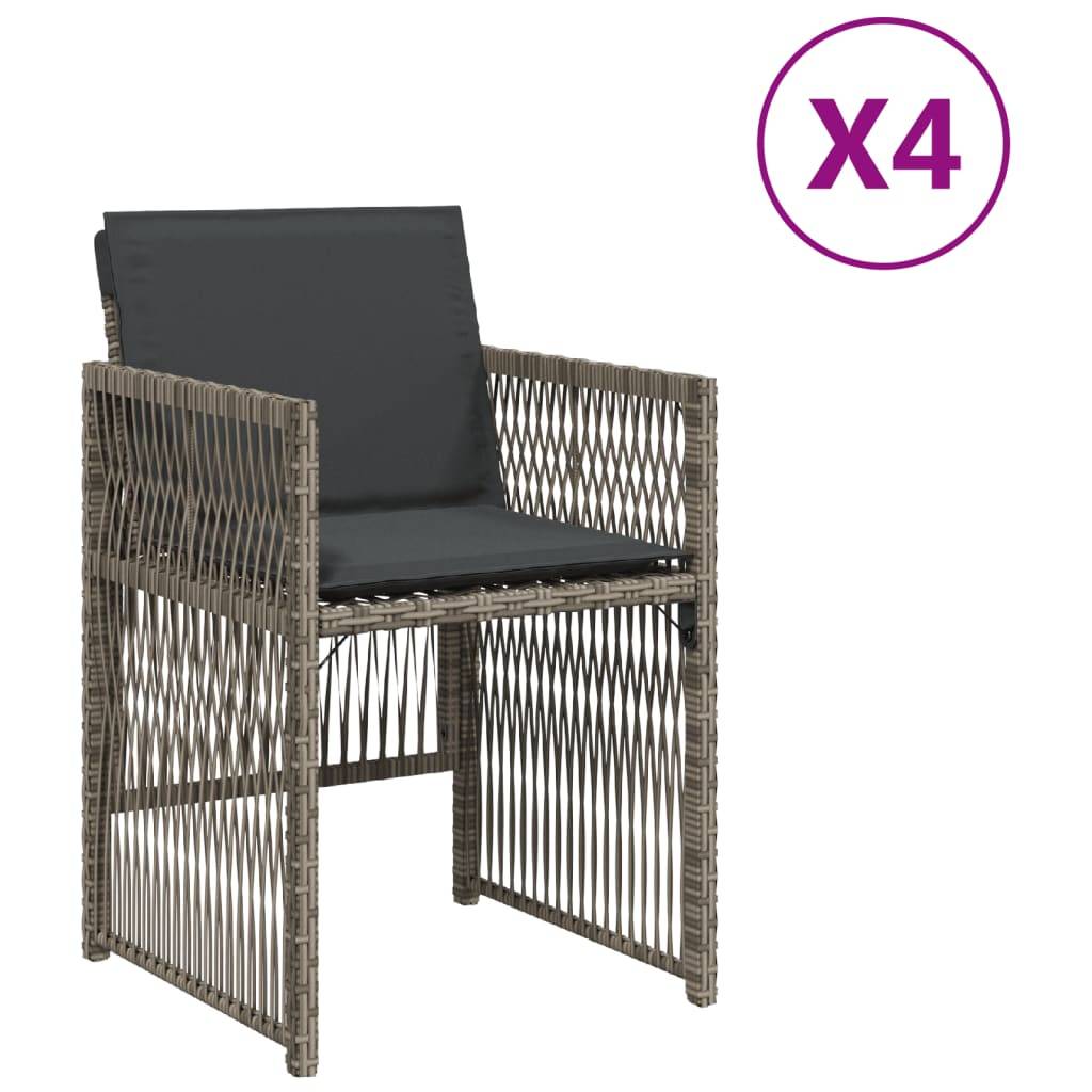 vidaXL Gartenstühle mit Kissen 4 Stk. Grau Poly Rattan