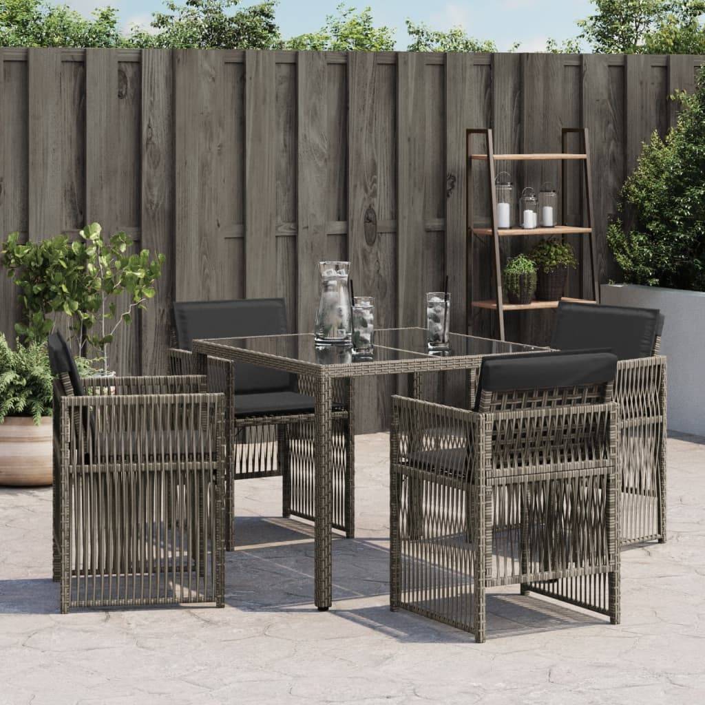 vidaXL Gartenstühle mit Kissen 4 Stk. Grau Poly Rattan