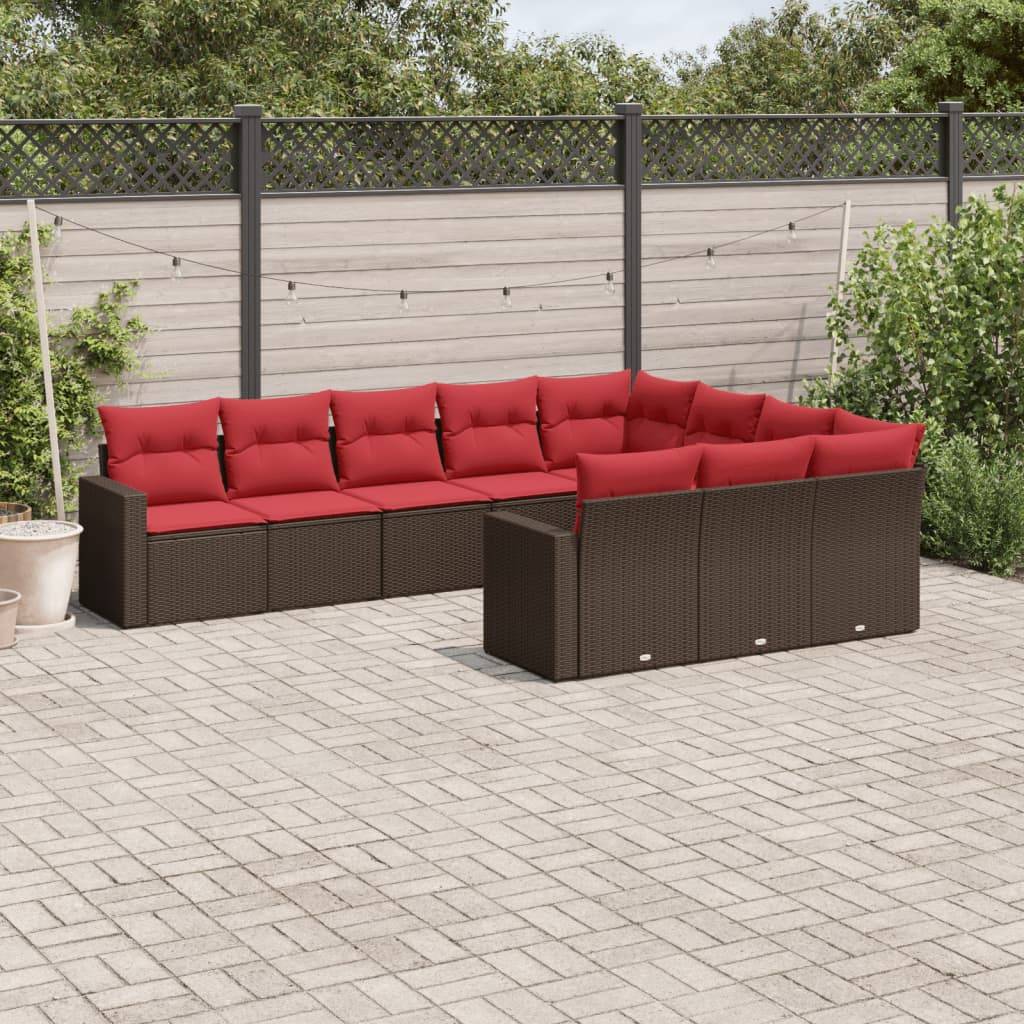 vidaXL 10-tlg. Garten-Sofagarnitur mit Kissen Braun Poly Rattan