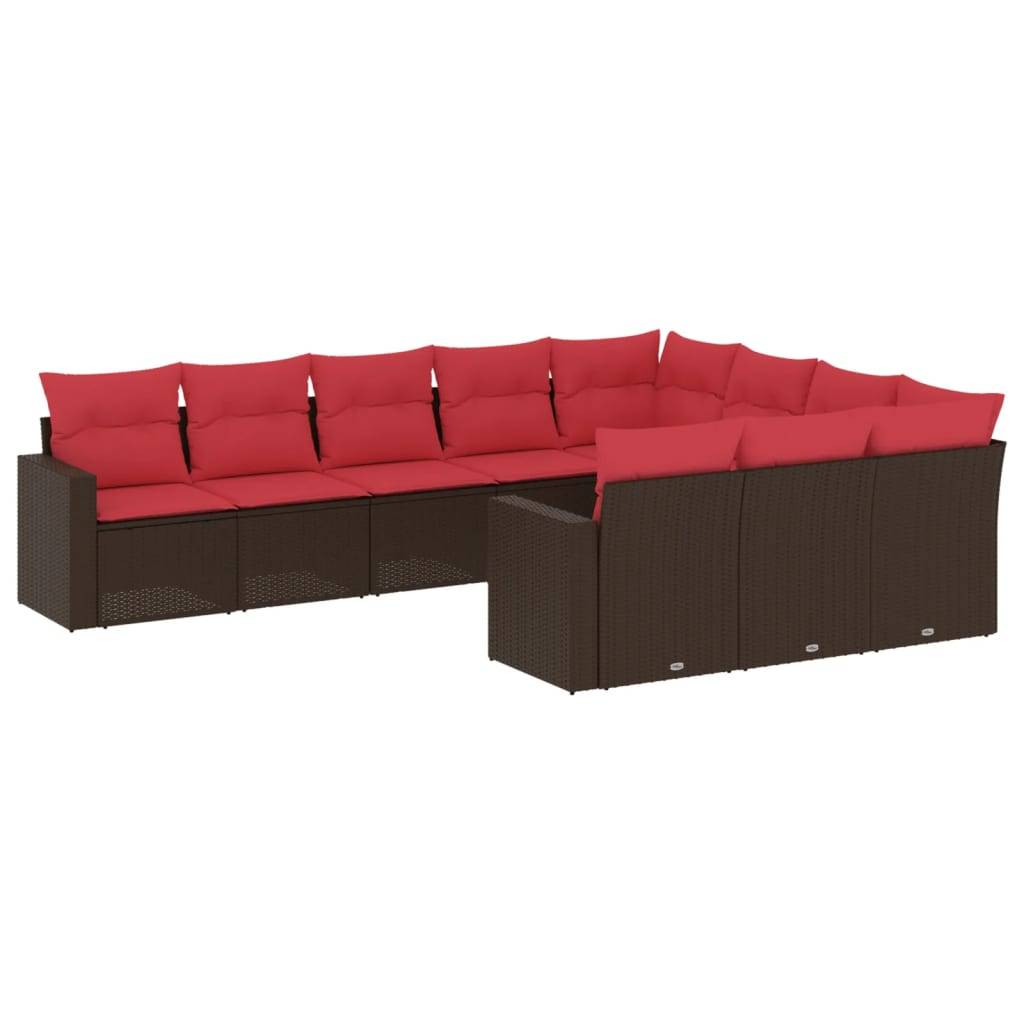 vidaXL 10-tlg. Garten-Sofagarnitur mit Kissen Braun Poly Rattan
