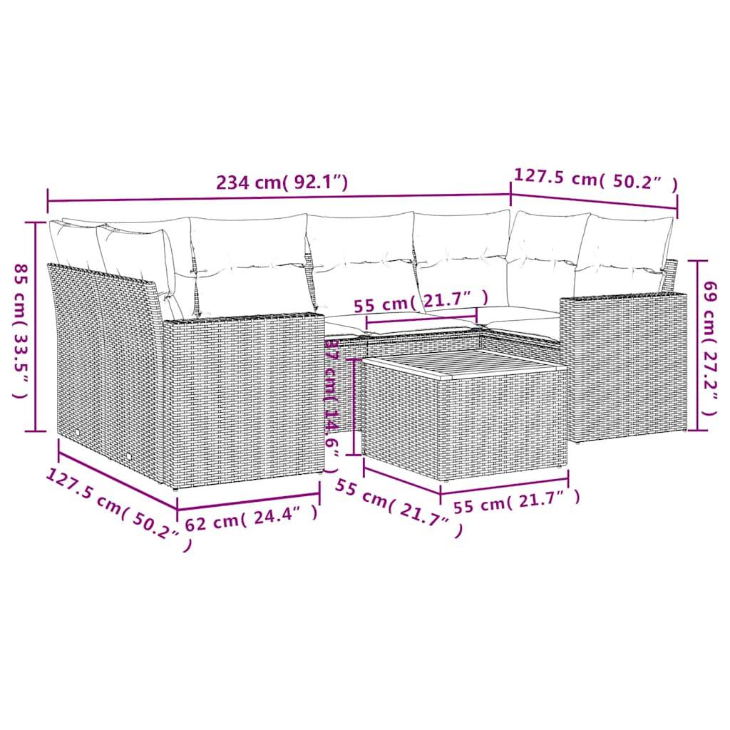 vidaXL 7-tlg. Garten-Sofagarnitur mit Kissen Grau Poly Rattan