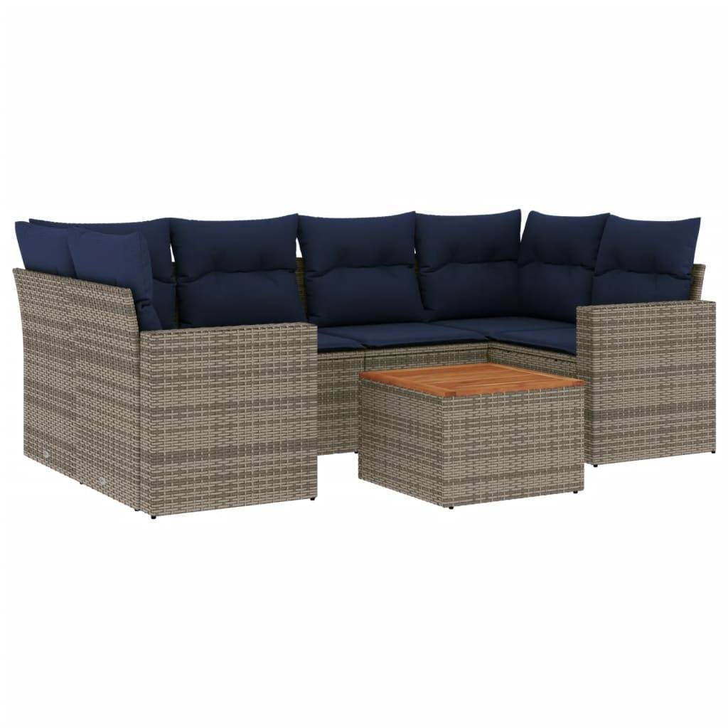 vidaXL 7-tlg. Garten-Sofagarnitur mit Kissen Grau Poly Rattan