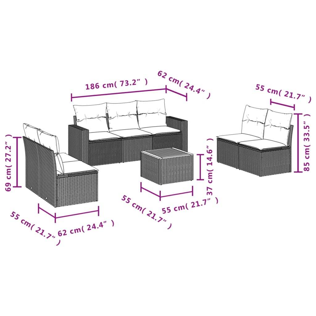 vidaXL 8-tlg. Garten-Sofagarnitur mit Kissen Grau Poly Rattan