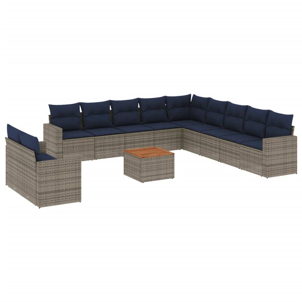 vidaXL 12-tlg. Garten-Sofagarnitur mit Kissen Grau Poly Rattan