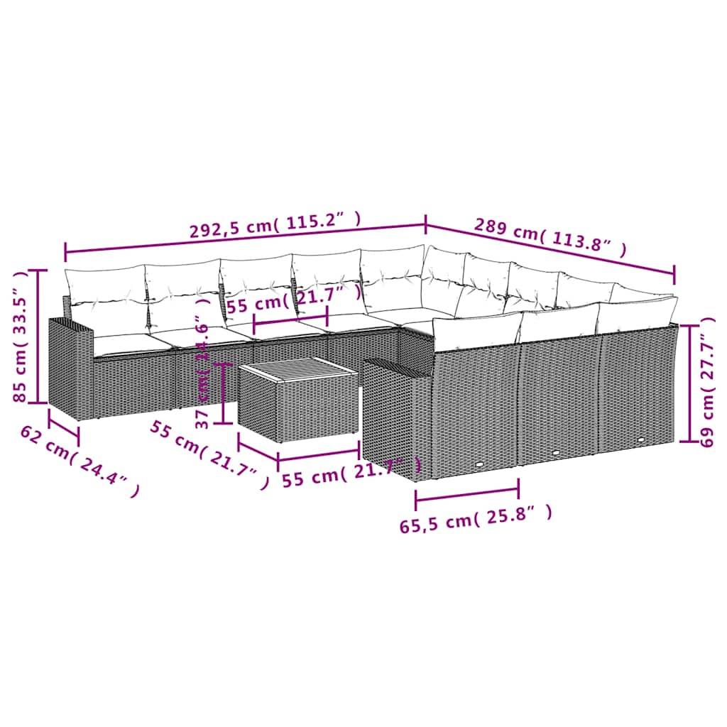 vidaXL 12-tlg. Garten-Sofagarnitur mit Kissen Grau Poly Rattan