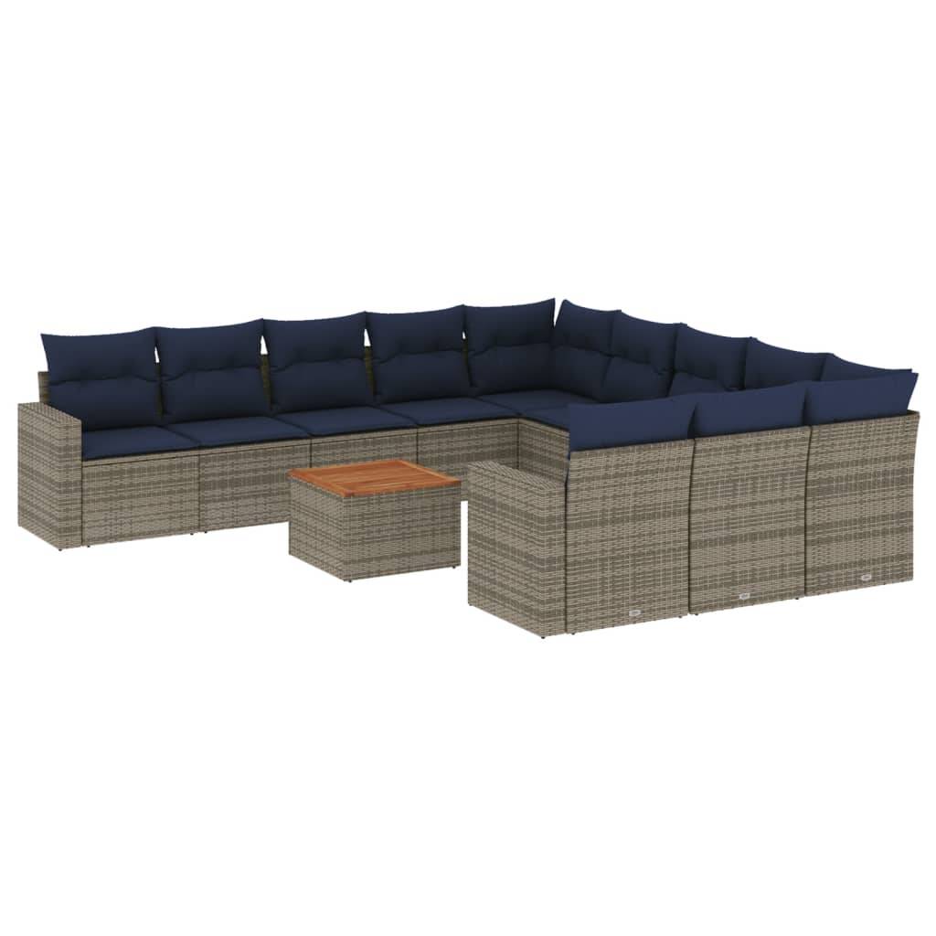 vidaXL 12-tlg. Garten-Sofagarnitur mit Kissen Grau Poly Rattan