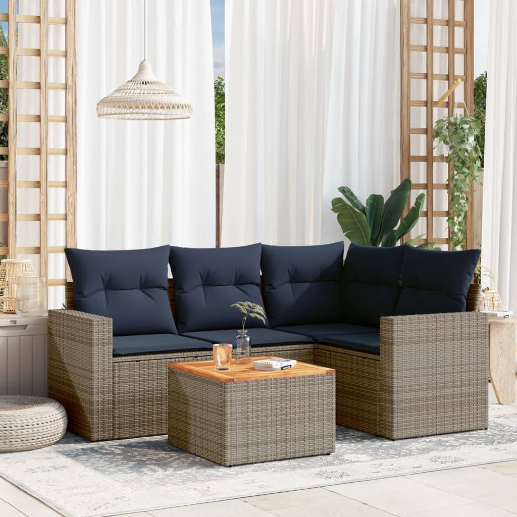 vidaXL 5-tlg. Garten-Sofagarnitur mit Kissen Grau Poly Rattan