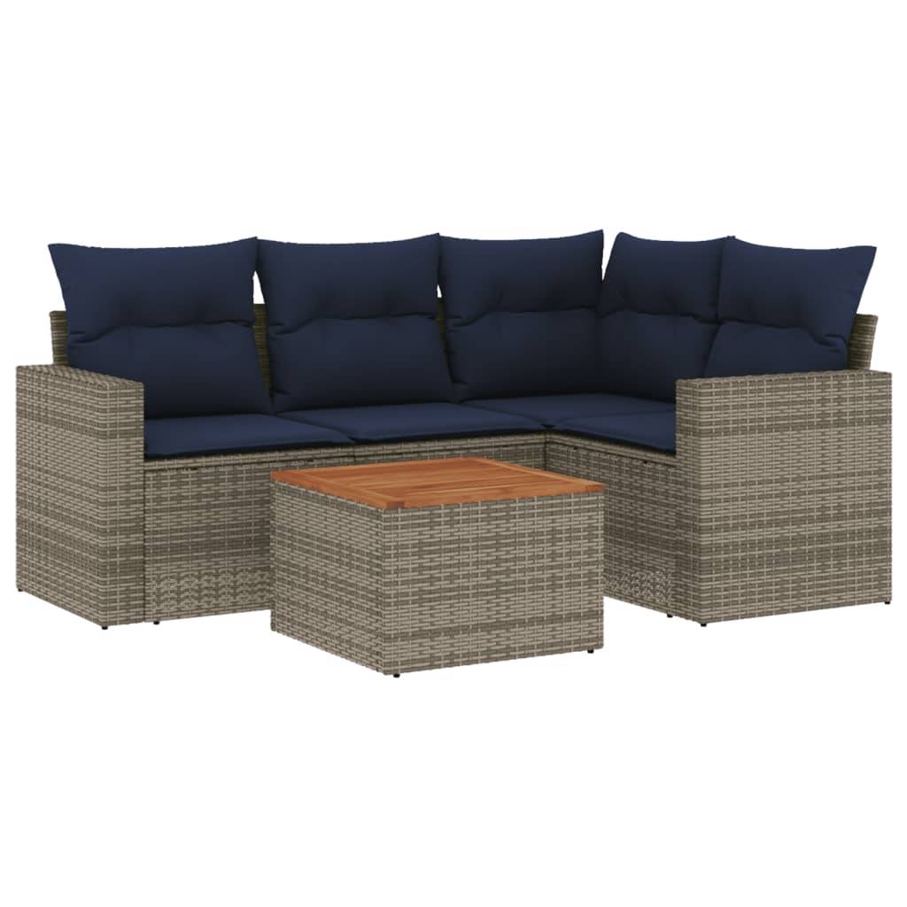vidaXL 5-tlg. Garten-Sofagarnitur mit Kissen Grau Poly Rattan