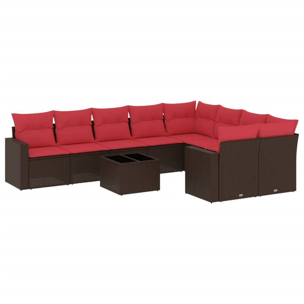 vidaXL 10-tlg. Garten-Sofagarnitur mit Kissen Braun Poly Rattan