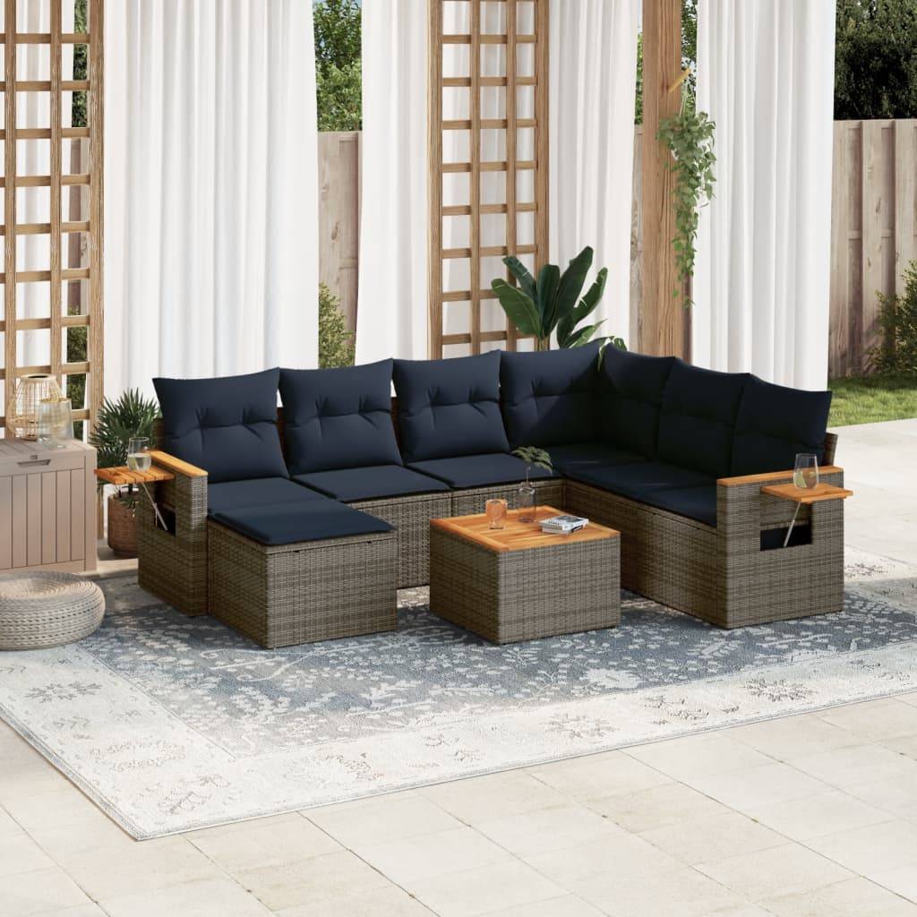 vidaXL 8-tlg. Garten-Sofagarnitur mit Kissen Grau Poly Rattan