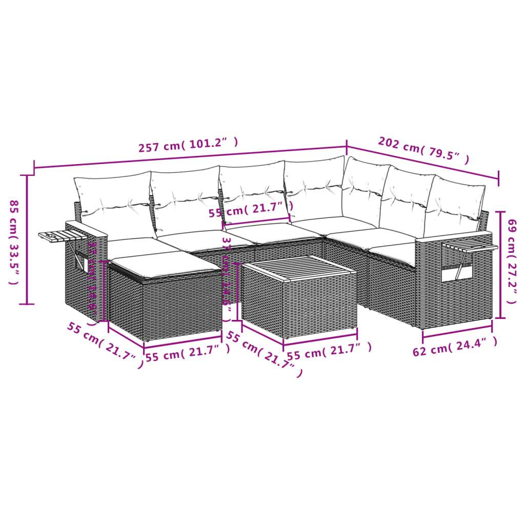 vidaXL 8-tlg. Garten-Sofagarnitur mit Kissen Grau Poly Rattan
