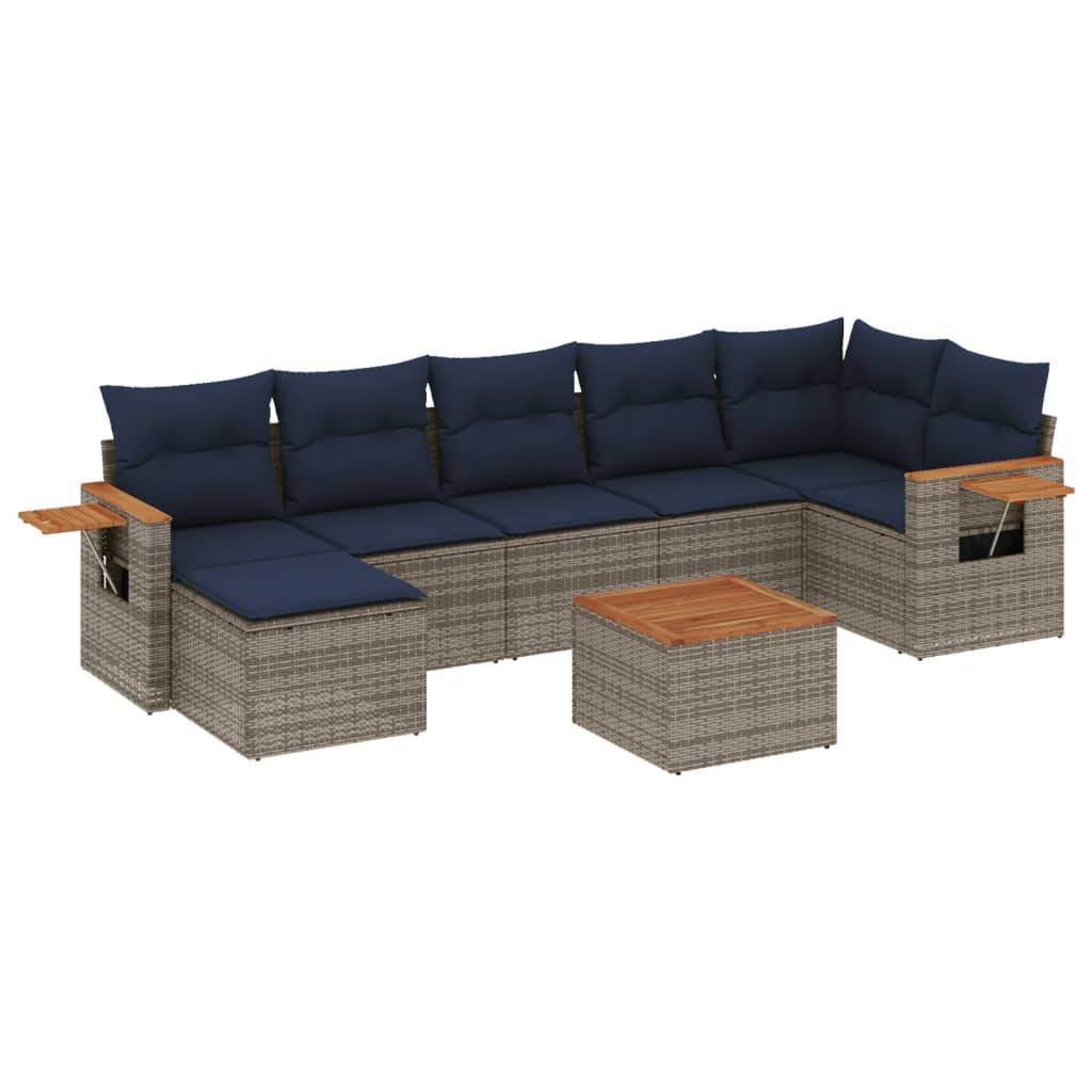 vidaXL 8-tlg. Garten-Sofagarnitur mit Kissen Grau Poly Rattan