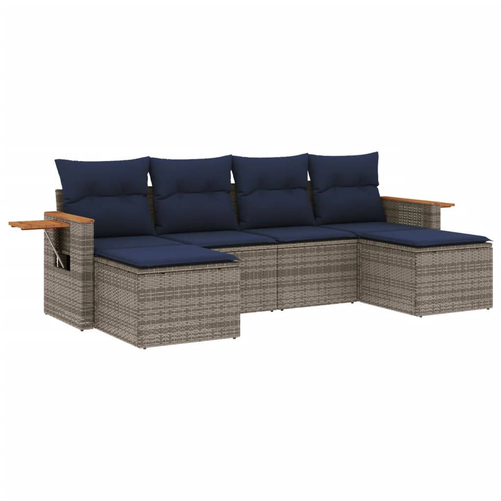 vidaXL 6-tlg. Garten-Sofagarnitur mit Kissen Grau Poly Rattan