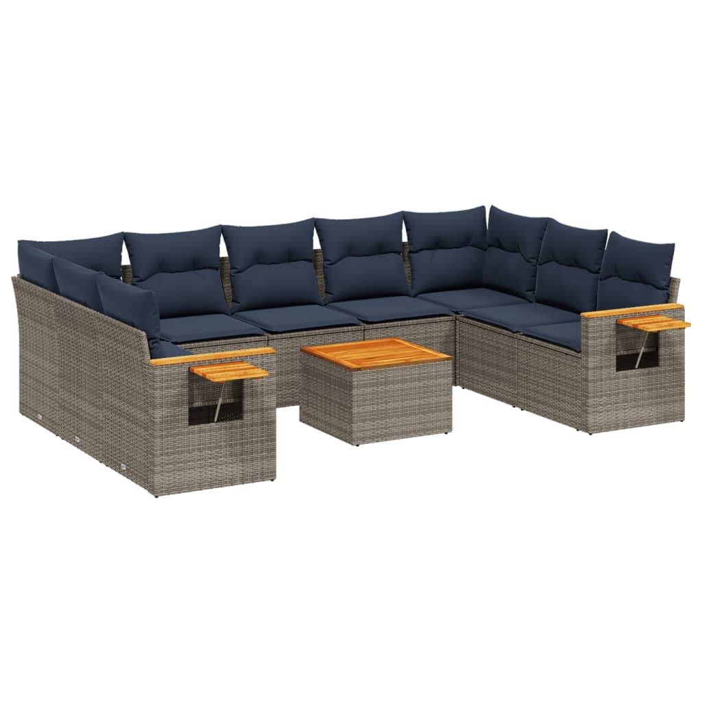 vidaXL 10-tlg. Garten-Sofagarnitur mit Kissen Grau Poly Rattan