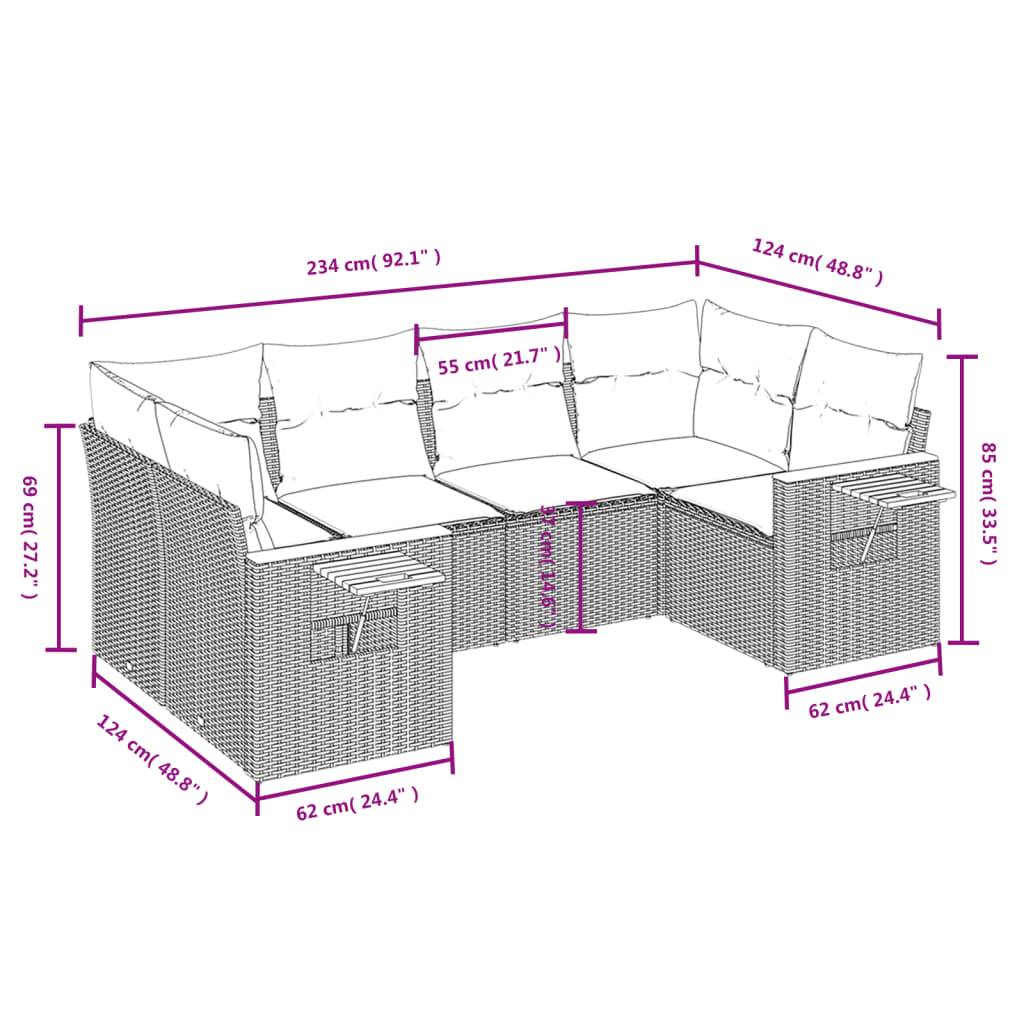 vidaXL 6-tlg. Garten-Sofagarnitur mit Kissen Grau Poly Rattan