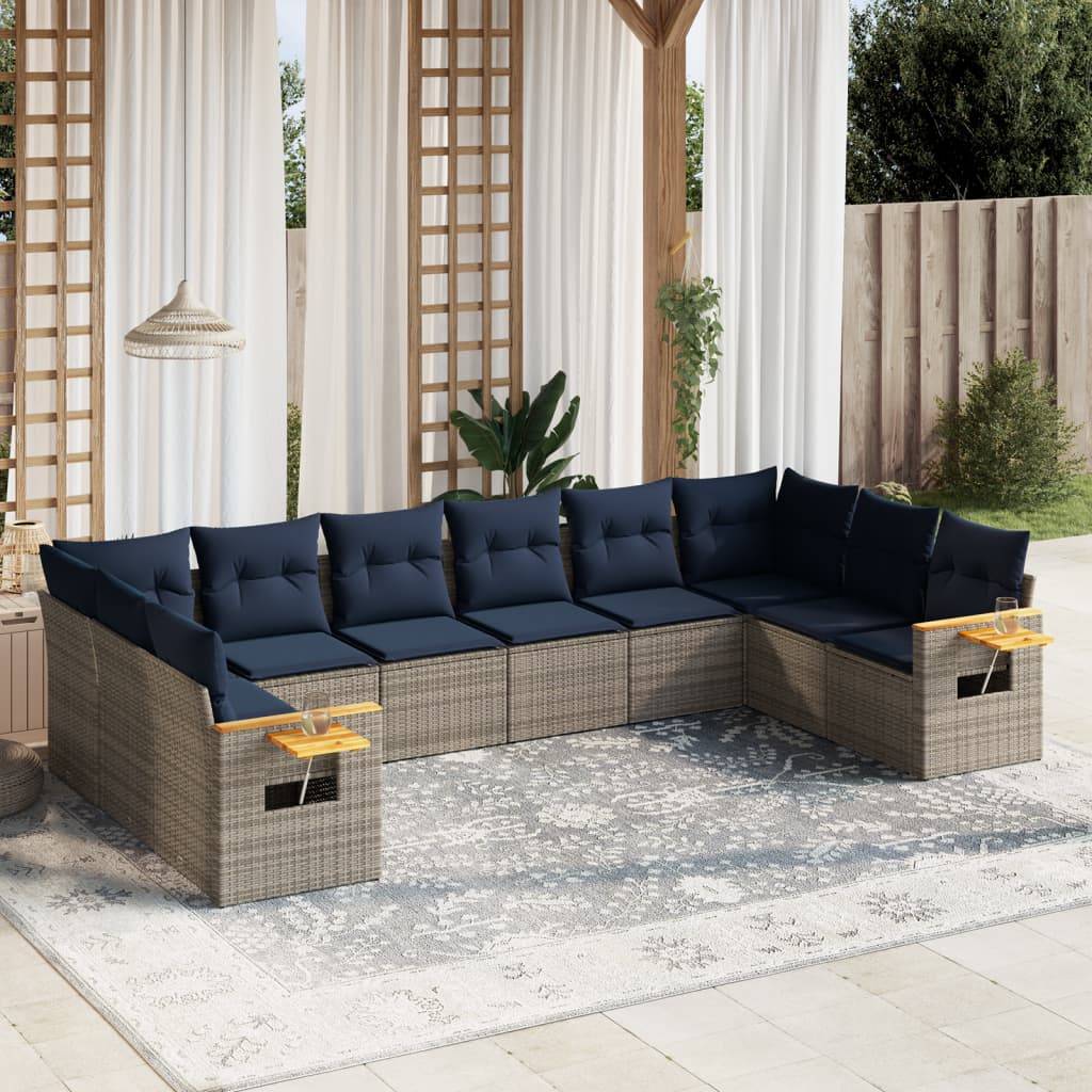 vidaXL 10-tlg. Garten-Sofagarnitur mit Kissen Grau Poly Rattan