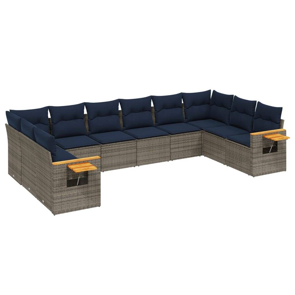 vidaXL 10-tlg. Garten-Sofagarnitur mit Kissen Grau Poly Rattan