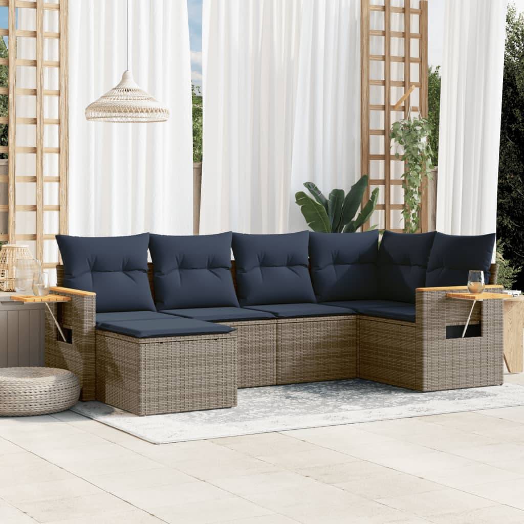 vidaXL 6-tlg. Garten-Sofagarnitur mit Kissen Grau Poly Rattan