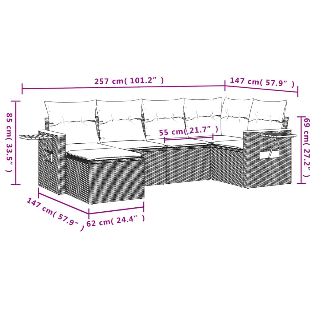 vidaXL 6-tlg. Garten-Sofagarnitur mit Kissen Grau Poly Rattan
