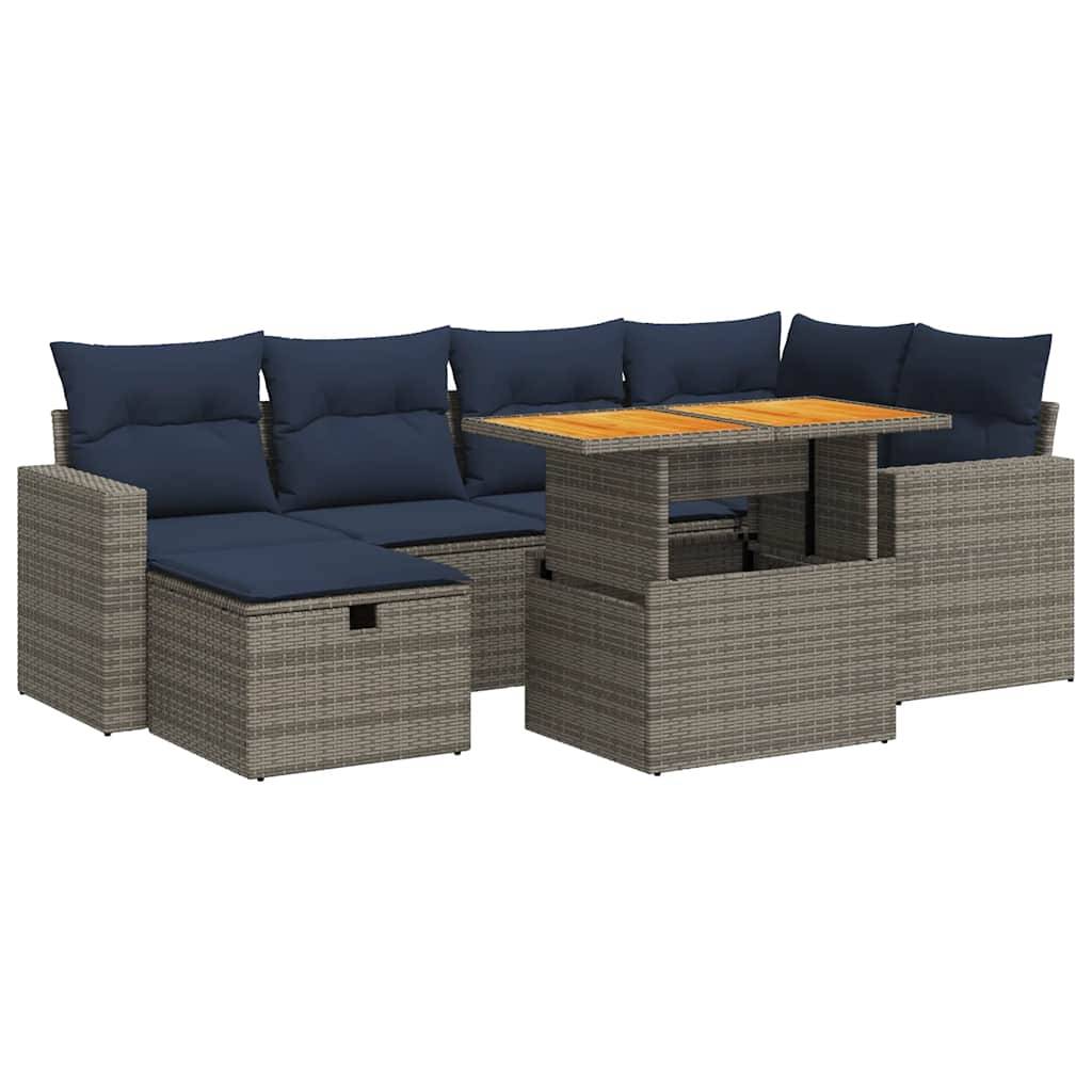 vidaXL 7-tlg. Garten-Sofagarnitur mit Kissen Schwarz Poly Rattan