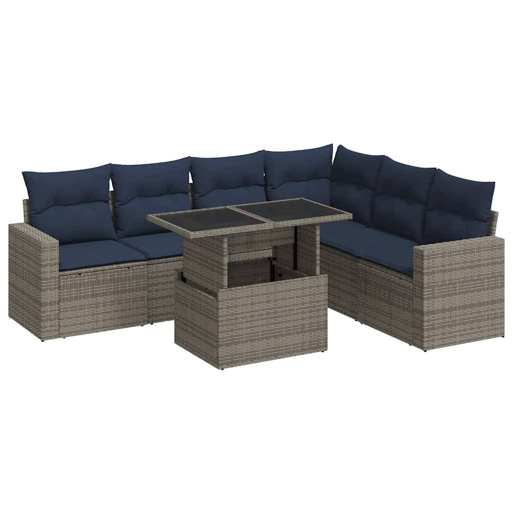 vidaXL 7-tlg. Garten-Sofagarnitur mit Kissen Schwarz Poly Rattan