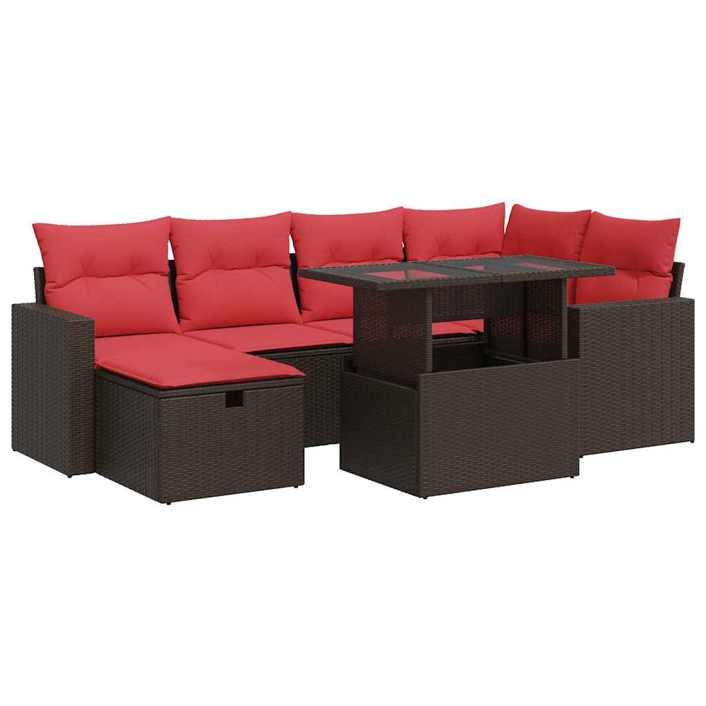 vidaXL 7-tlg. Garten-Sofagarnitur mit Kissen Schwarz Poly Rattan
