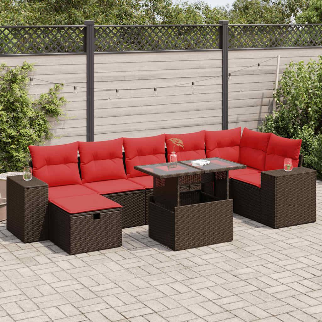 vidaXL 8-tlg. Garten-Sofagarnitur mit Kissen Schwarz Poly Rattan