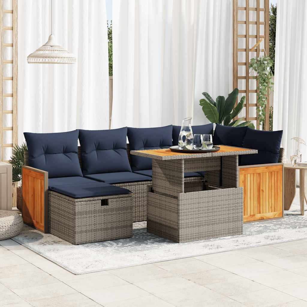 vidaXL 7-tlg. Garten-Sofagarnitur mit Kissen Schwarz Poly Rattan