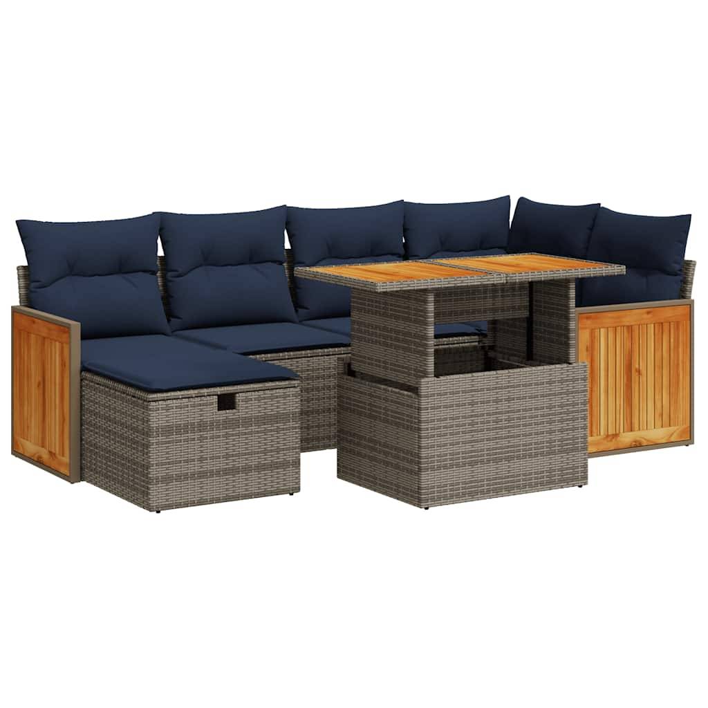 vidaXL 7-tlg. Garten-Sofagarnitur mit Kissen Schwarz Poly Rattan