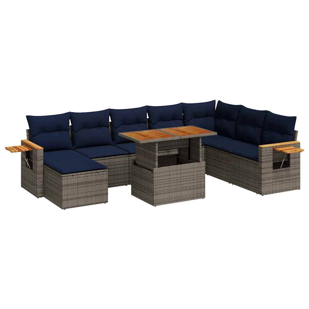 vidaXL 10-tlg. Garten-Sofagarnitur mit Kissen Grau Poly Rattan Akazie